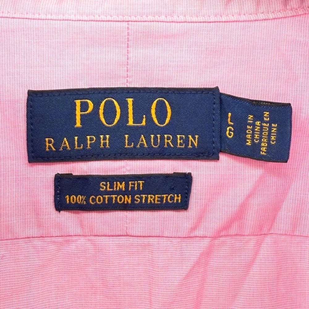 Polo Ralph Lauren Mens Large Pre-Owned Shirt Pink Slim Fit 100% Cotton Stretch - Picture 8 of 12